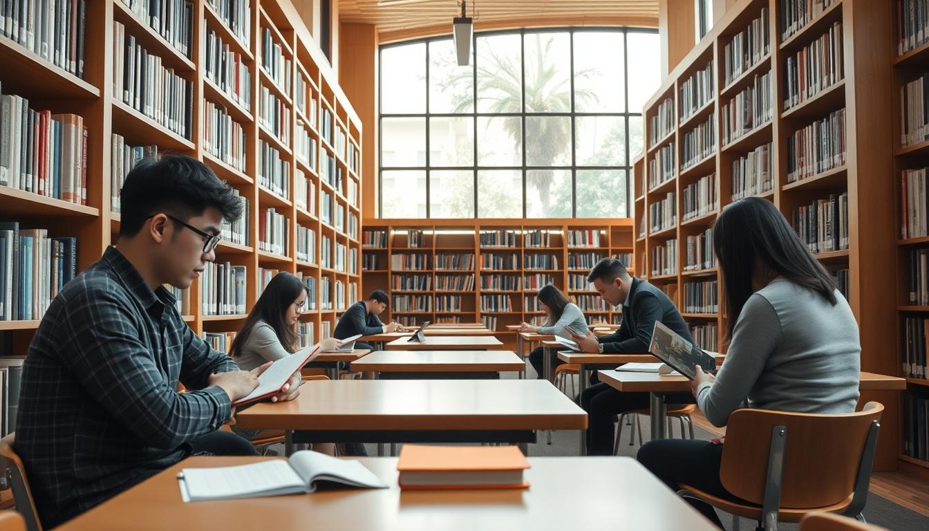 Students studying together in modern classroom