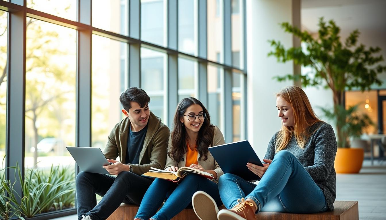 Students collaborating in study space